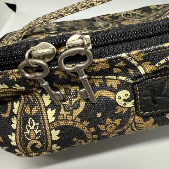 Vintage Fossil Black and Gold Patterned Cosmetics Case Bag - Picture 3 of 10